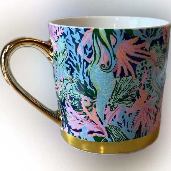 Lilly Pulitzer “Bringing Mermaid Back” Pink & Blue with Gold Trim Mug - Picture 7 of 7